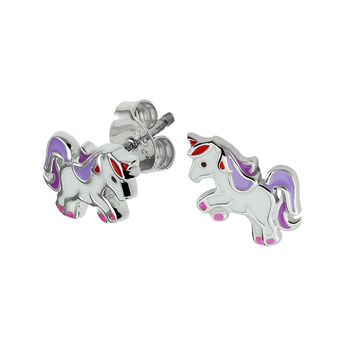 Ohrstecker Emaille Einhorn rhodiniert