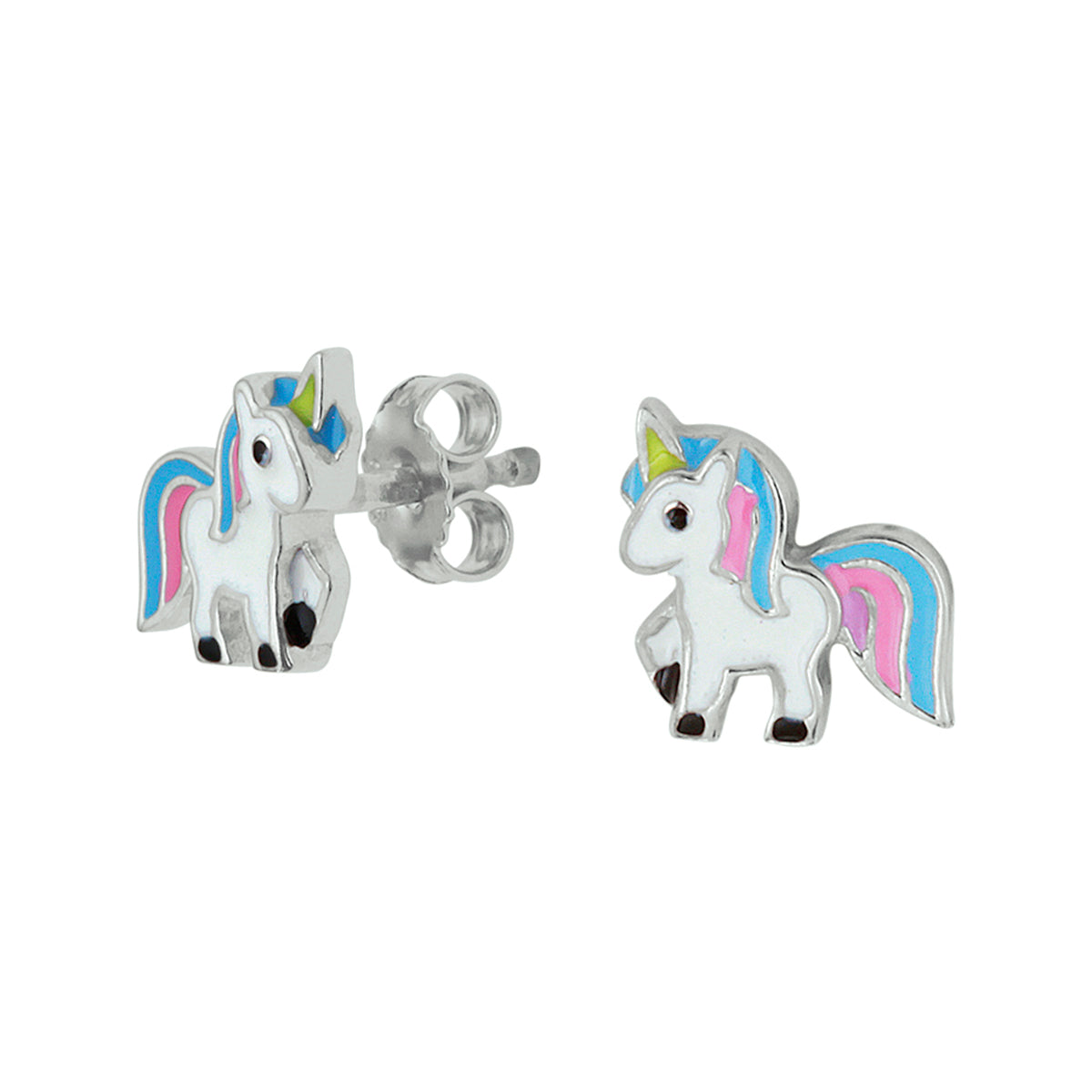 Ohrstecker Einhorn Emaille rhodiniertes Silber