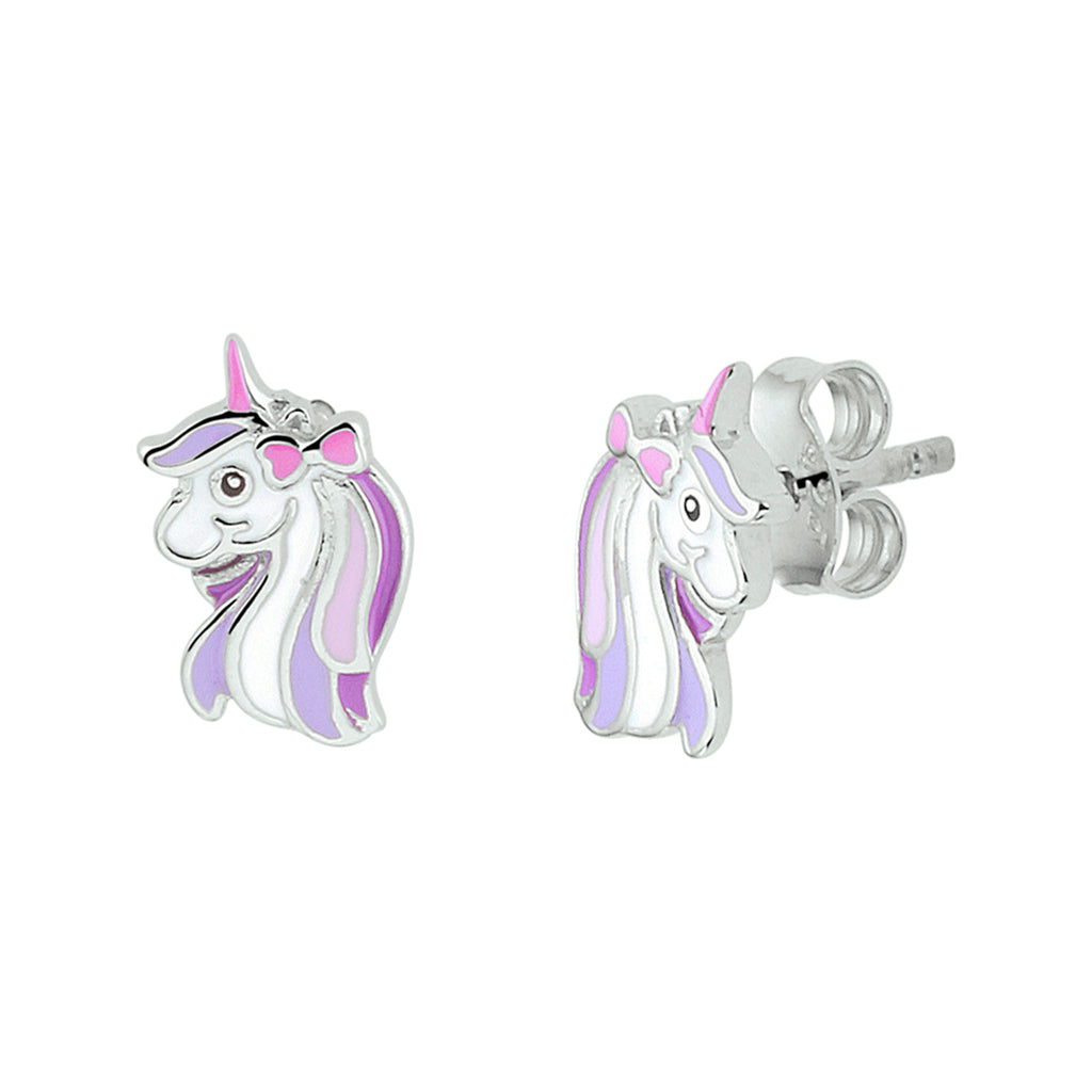 Ohrstecker Emaille Einhorn rhodiniert