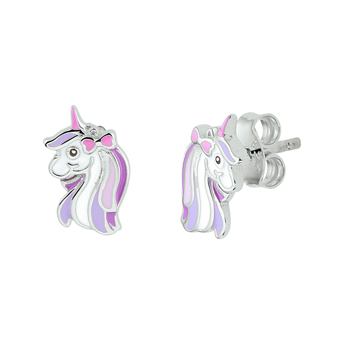 Ohrstecker Emaille Einhorn rhodiniert