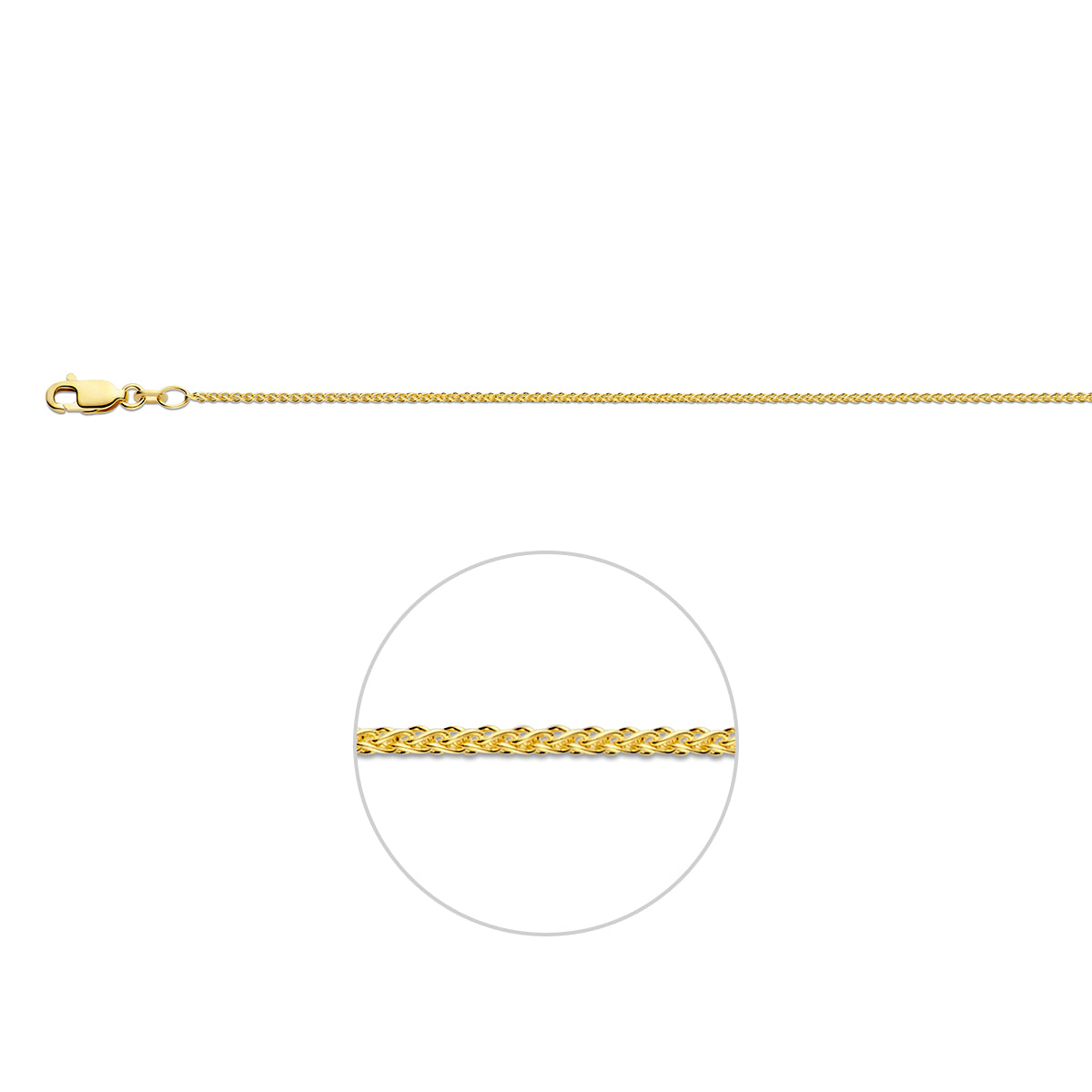 vossestaart rond 1,3 mm 14K geelgoud
