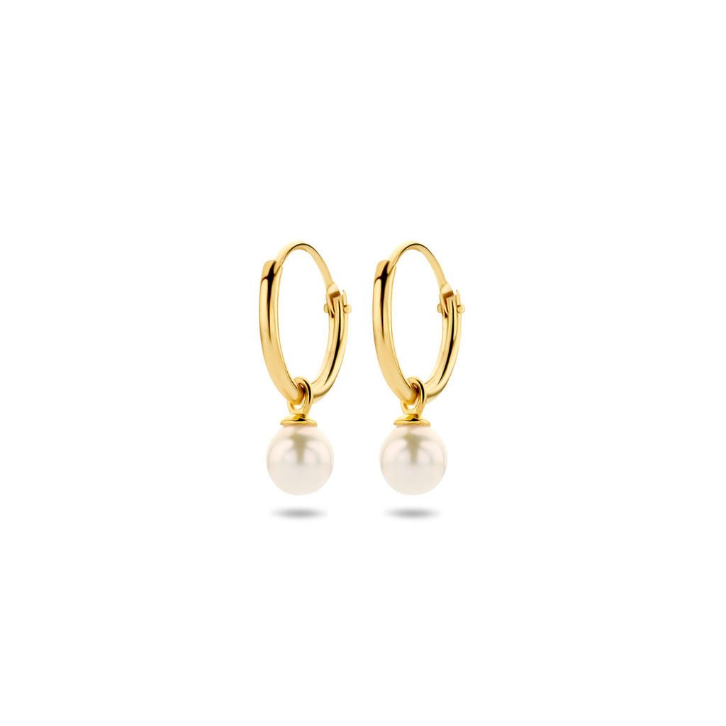 oorringen met hangers zoetwaterparel 15 mm 14K geelgoud