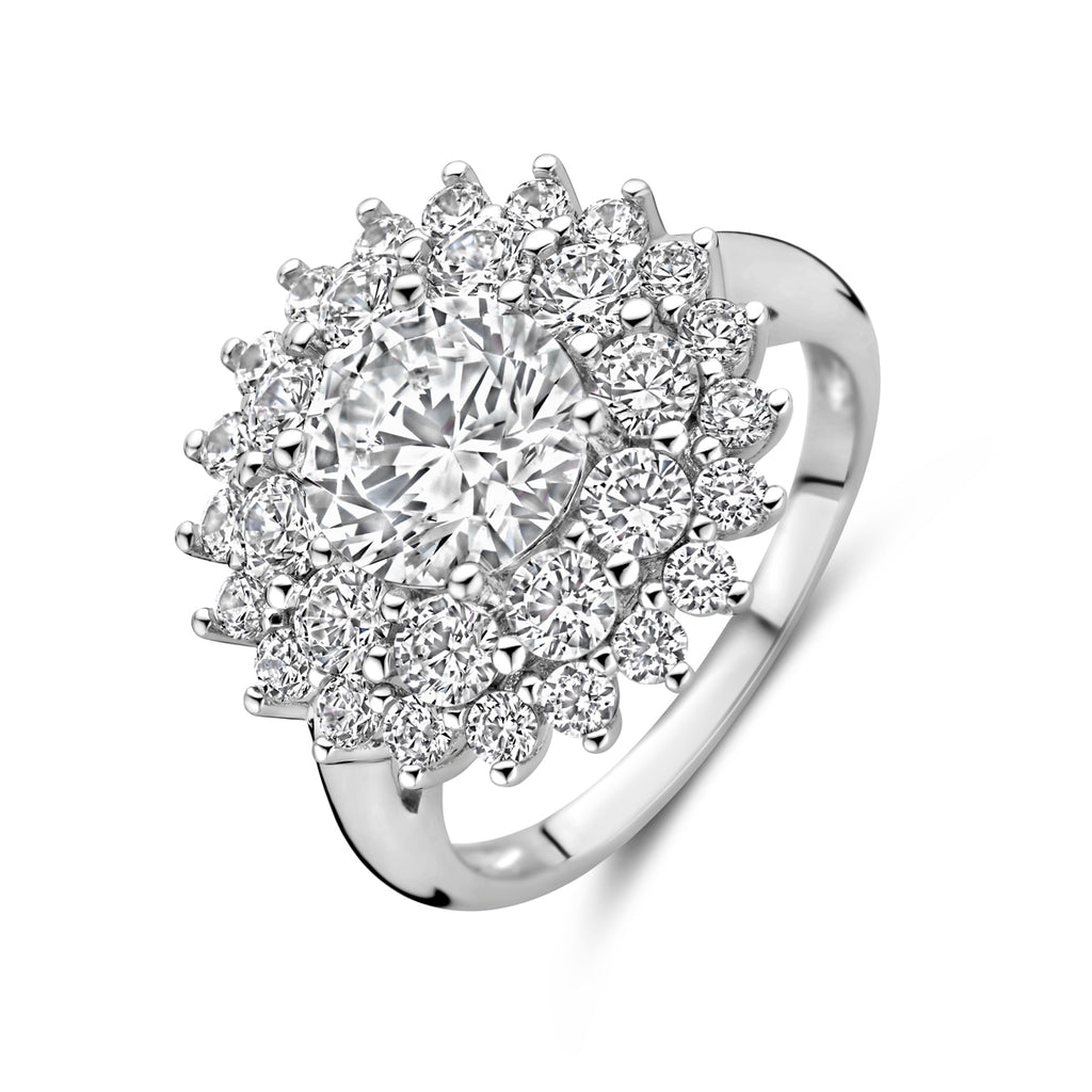 Ring Zirkonia Halo Silber rhodiniert