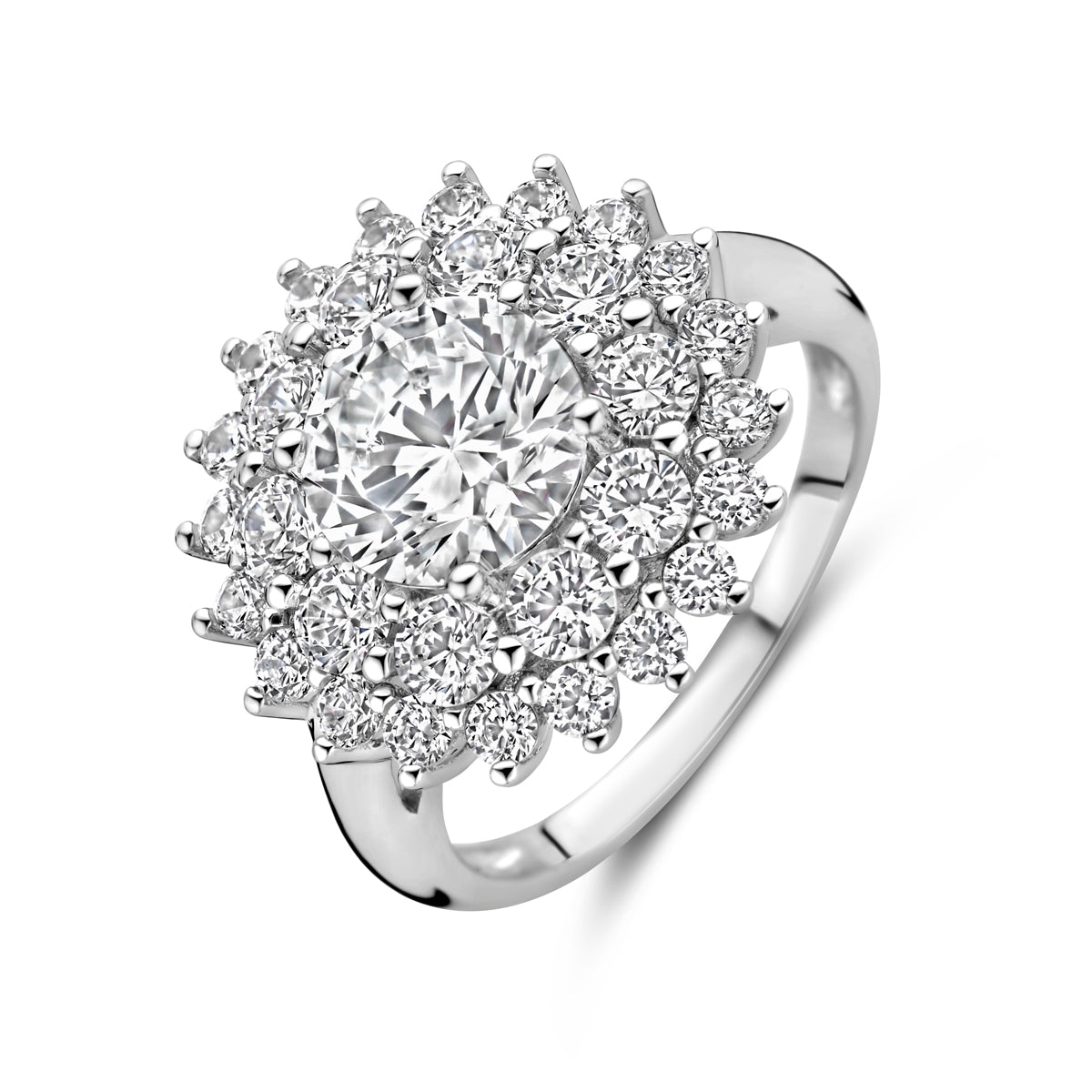 Ring Zirkonia Halo Silber rhodiniert