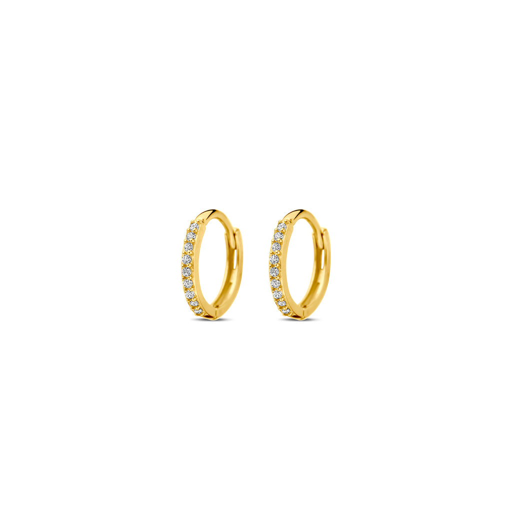 klapoorringen zirkonia 10 mm 14K geelgoud