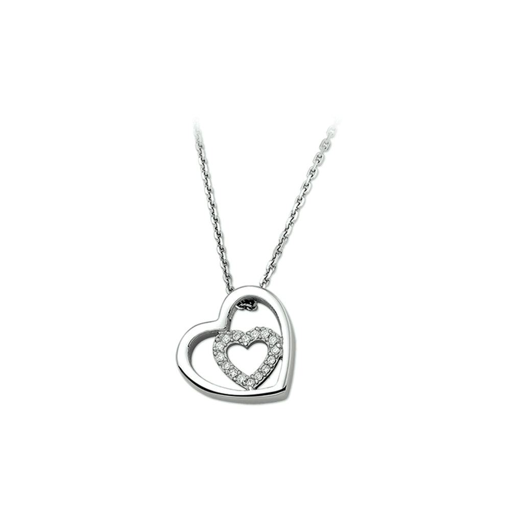 Halskette Herz Zirkonia 41 + 4 cm Silber rhodiniert