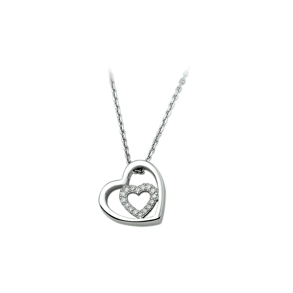 Halskette Herz Zirkonia 41 + 4 cm Silber rhodiniert