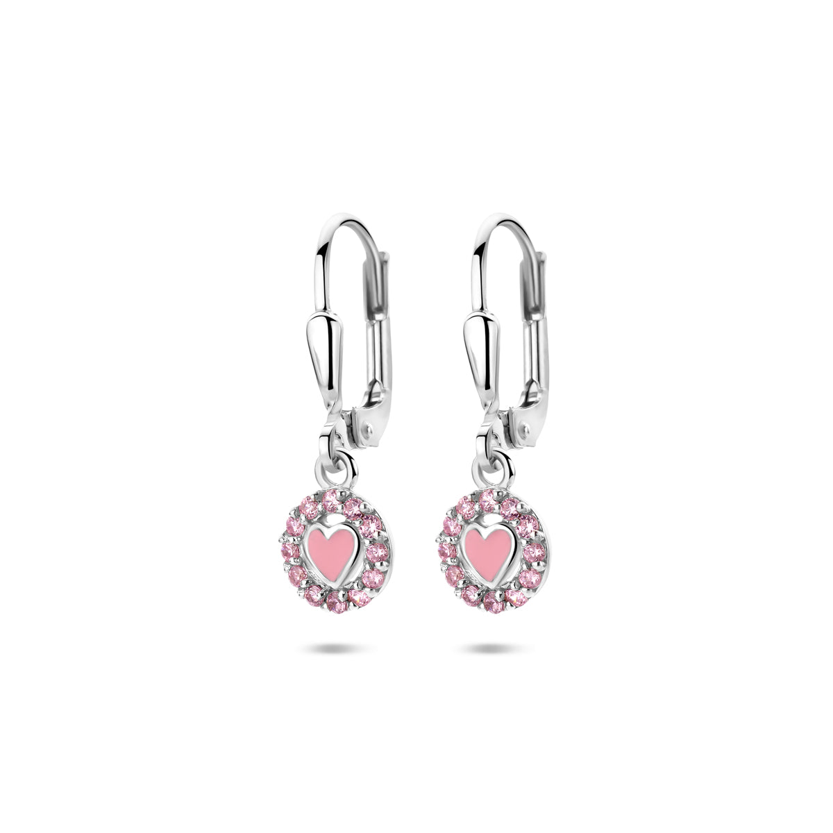 Ohrhänger Emaille Herz Brisurhaken Zirkonia 21 mm rhodiniertes Silber