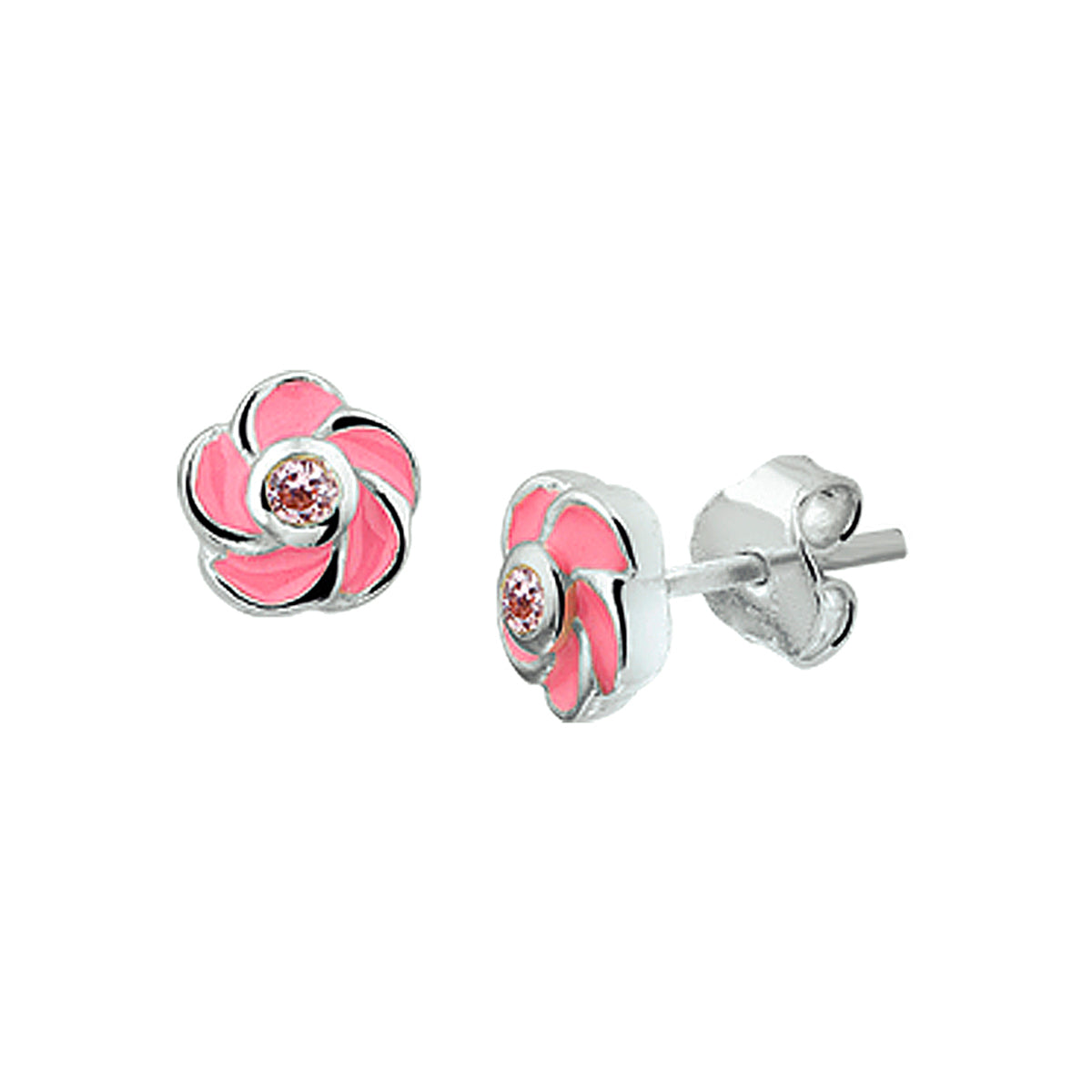 Ohrstecker Blume rosa Zirkonia silber weiß