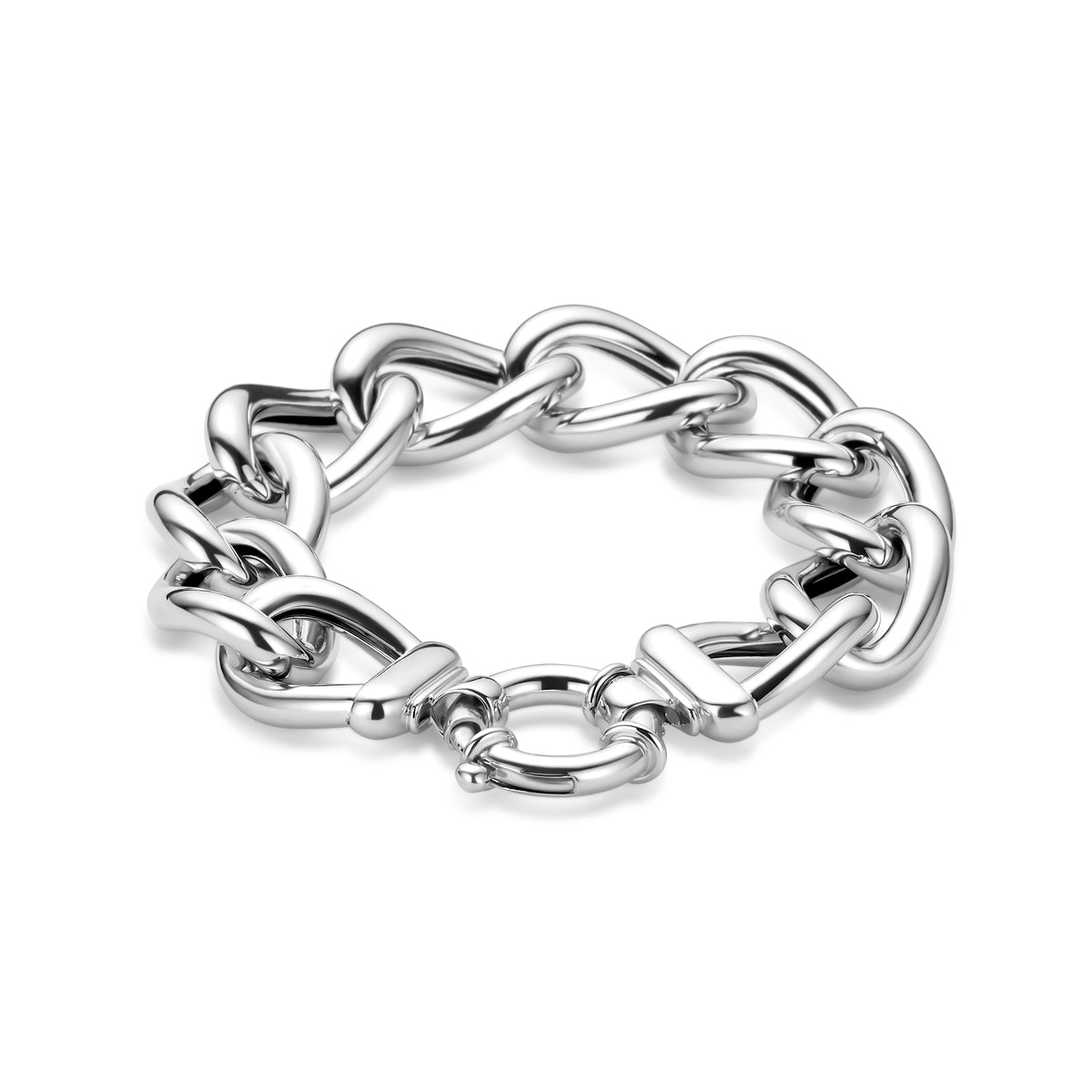 Armband großes Schloss Panzerkette 18 mm 21 cm Silber rhodiniert
