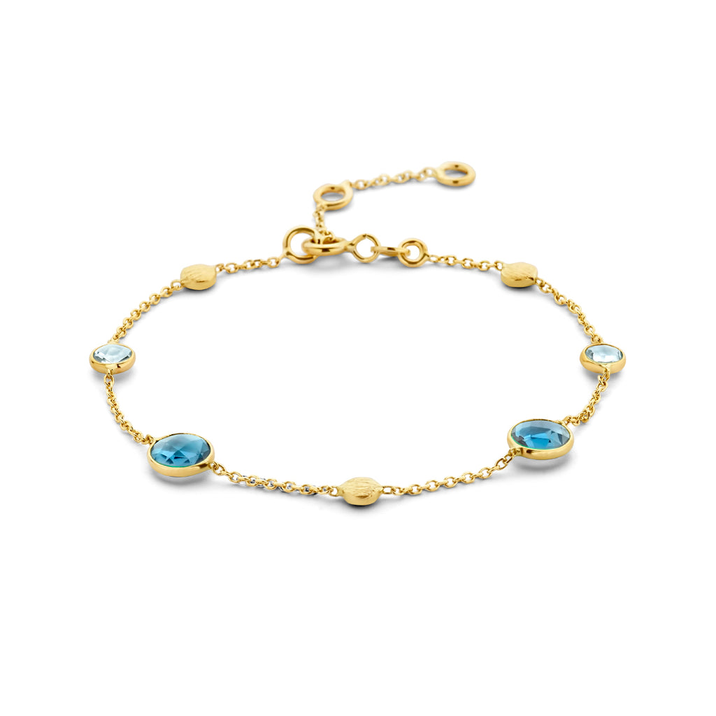 armband london blue en blauw topaas en rondjes 16 - 17,5 - 19 cm 14K geelgoud - rondje,bolletje,ringetje,draad