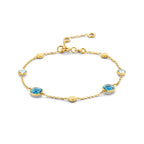 armband london blue en blauw topaas en rondjes 16 - 17,5 - 19 cm 14K geelgoud - rondje,bolletje,ringetje,draad