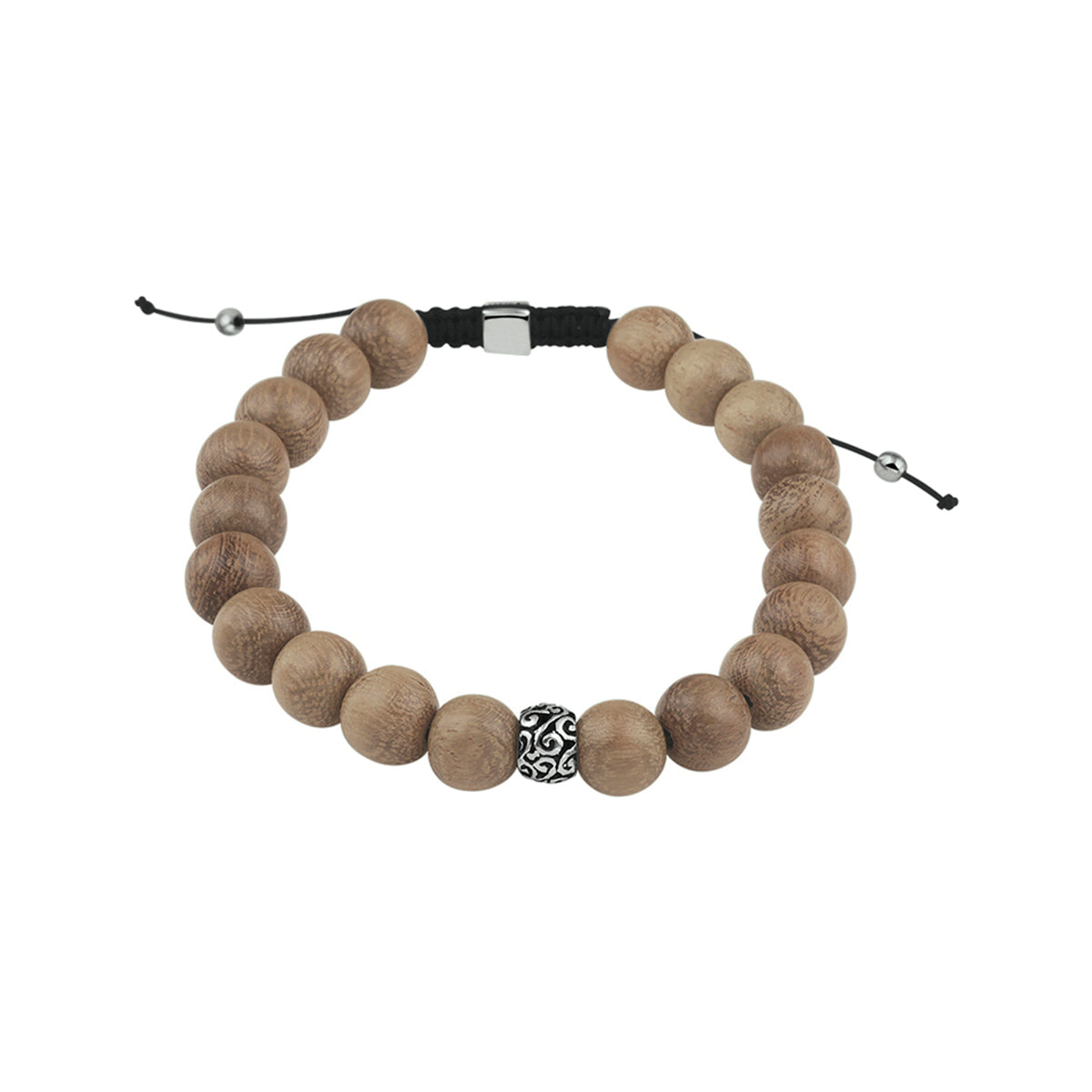 Perlenarmband hellbraunes Holz 8,0 mm 19 - 26 cm Silber rhodiniert mit Kautschuk/Nylon/Leder