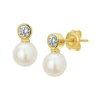 Ohrstecker Perle und Zirkonia 14K Gelbgold