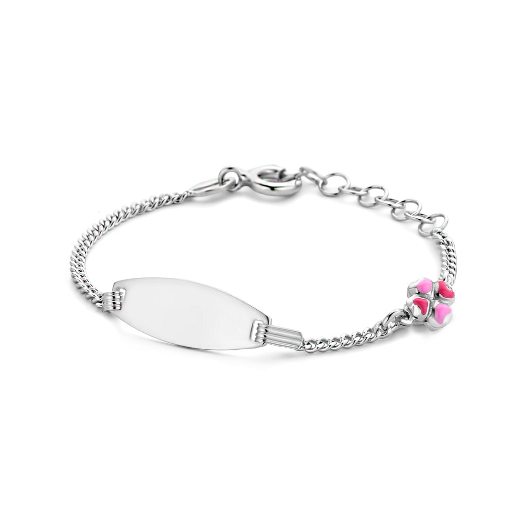 Gravurarmband Kleeblatt Emailleplatte 6,5 mm 11 + 2 cm Silber rhodiniert