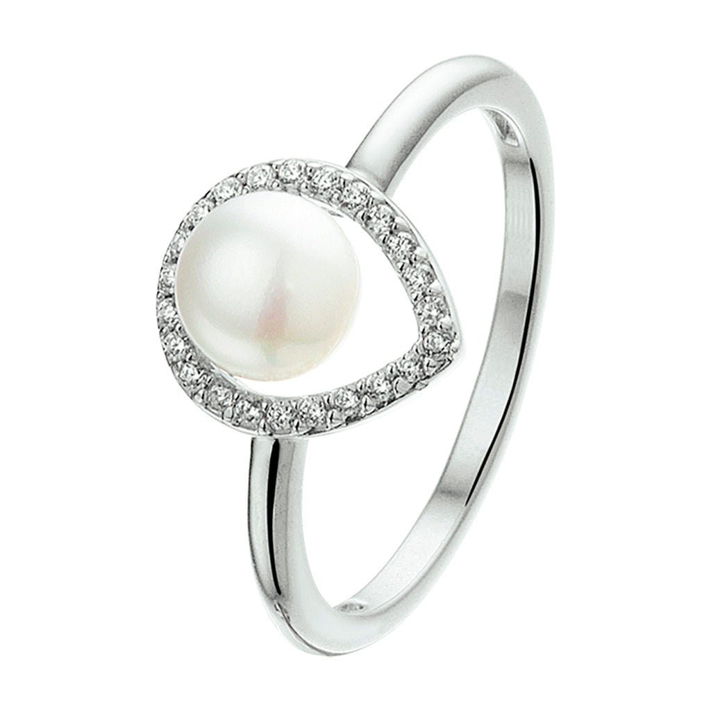ring parel en zirkonia zilver gerhodineerd