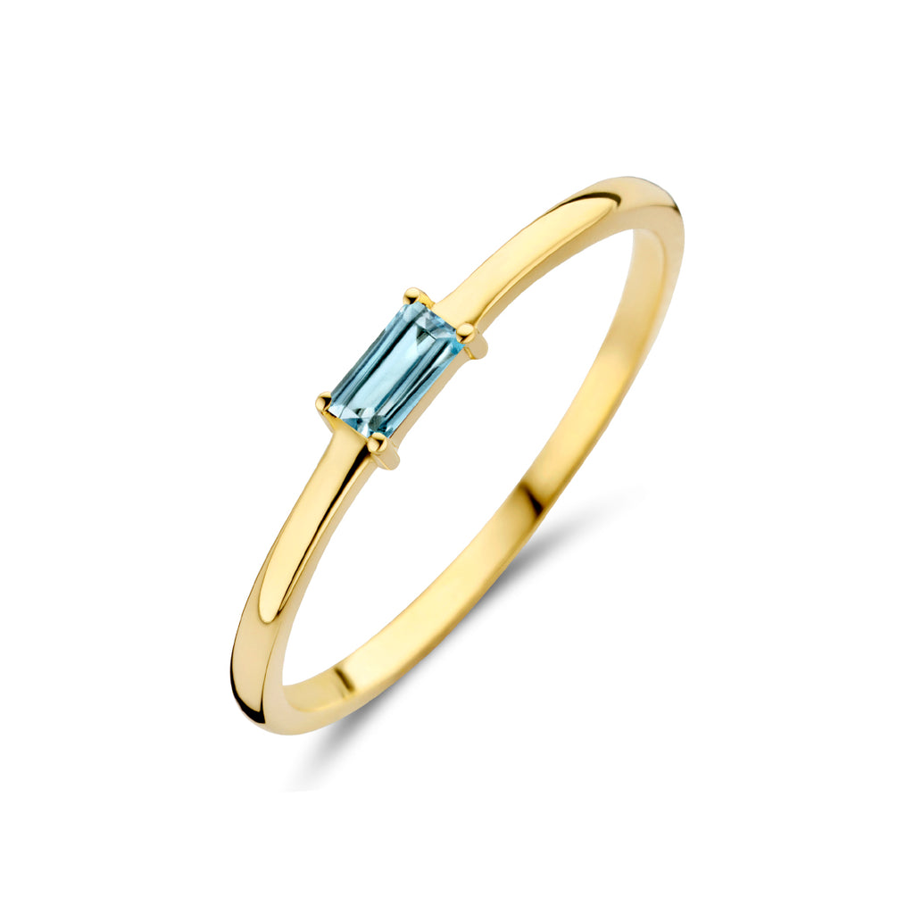 Ring mit Geburtsstein Aquamarin März 14K Gelbgold