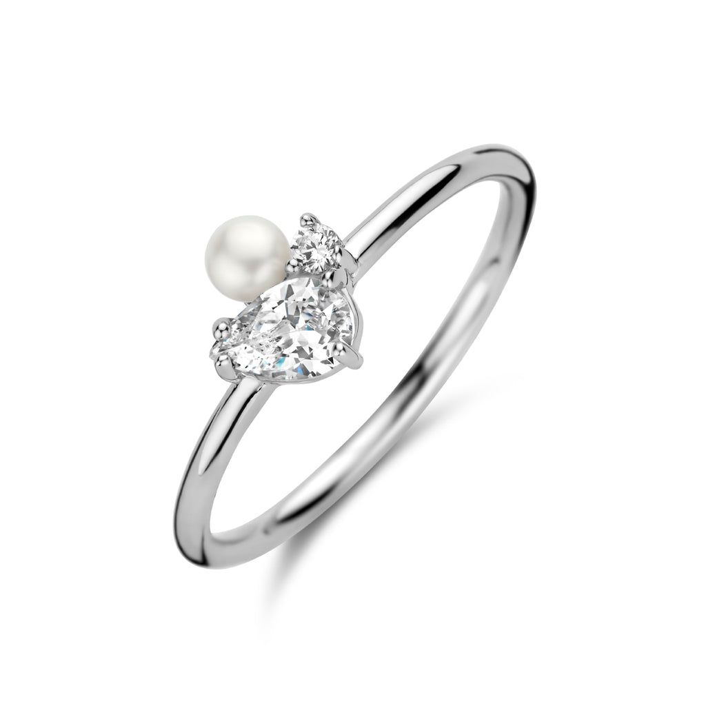Ring Perle und Zirkonia Silber rhodiniert