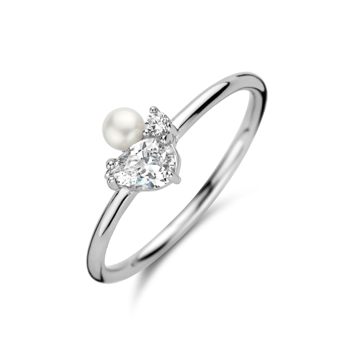 Ring Perle und Zirkonia Silber rhodiniert