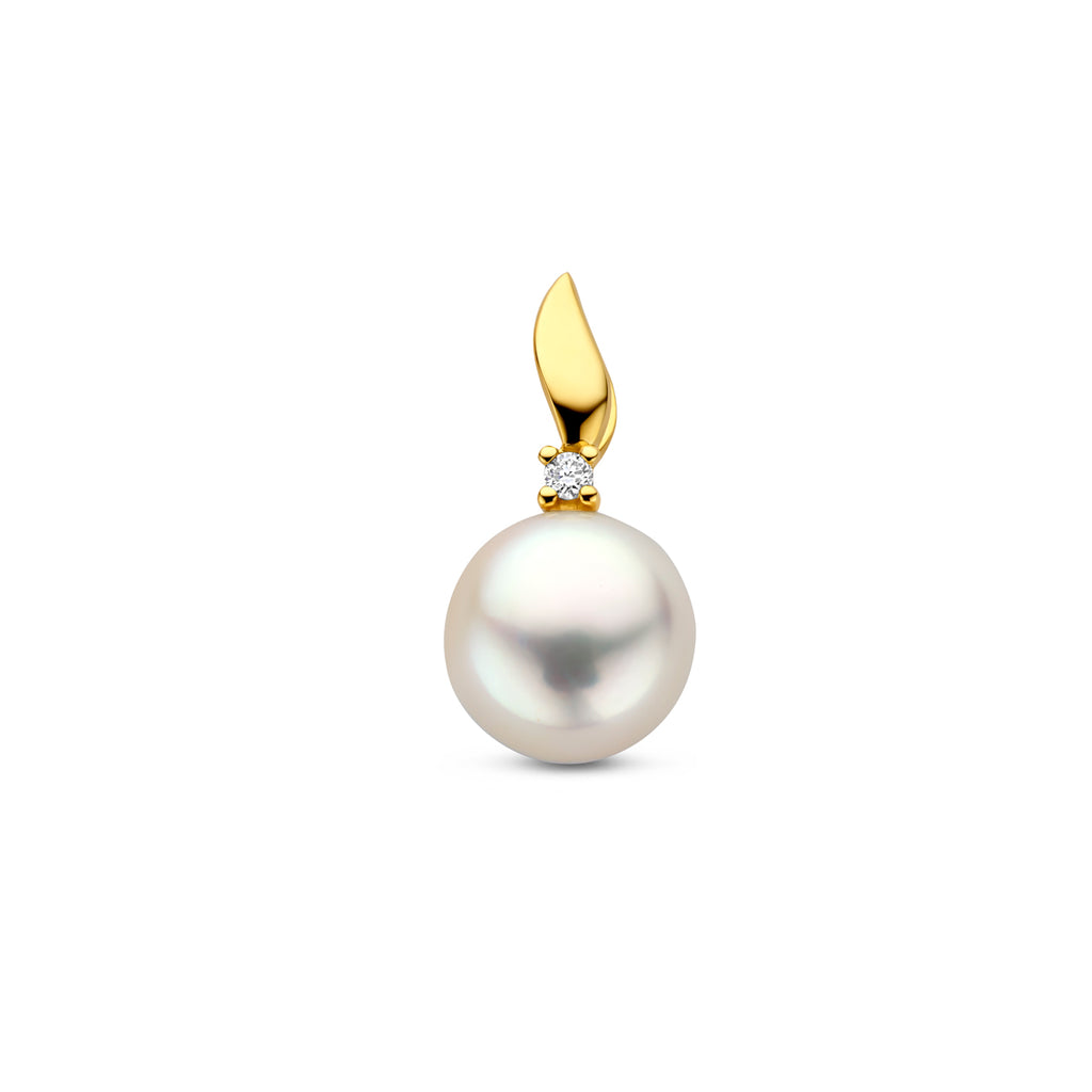 Anhänger Perle und Diamant 0,02ct H P 17,5mm 14K Gelbgold