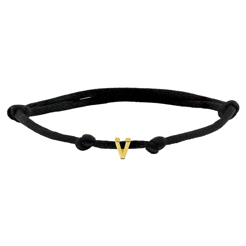 Armband Satin schwarz Buchstabe 13 - 26 cm 14K Gold mit Gummi/Nylon/Leder