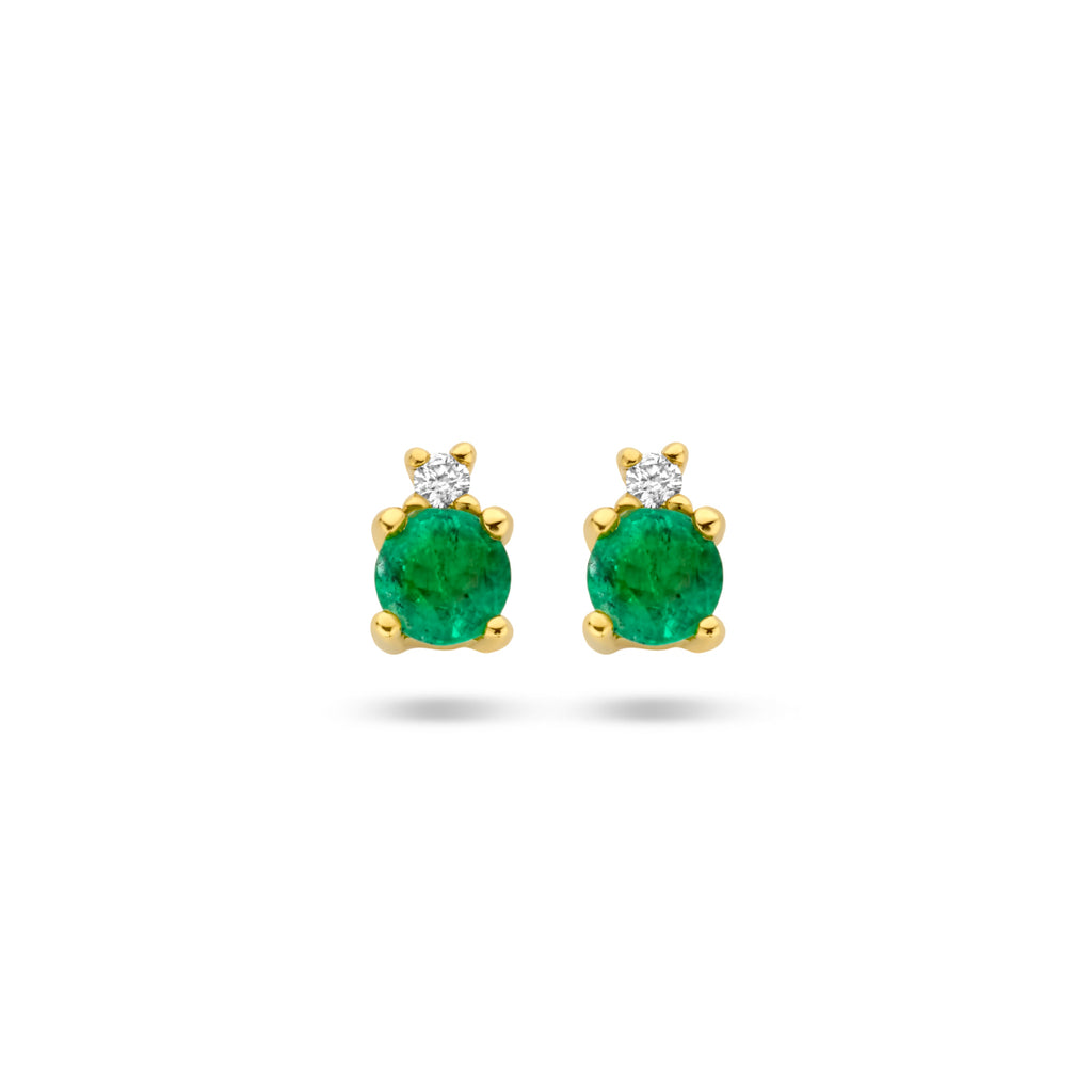 Smaragd- und Diamant-Ohrstecker 0,015 ct (2x 0,0075 ct) h p1 14 K Gelbgold