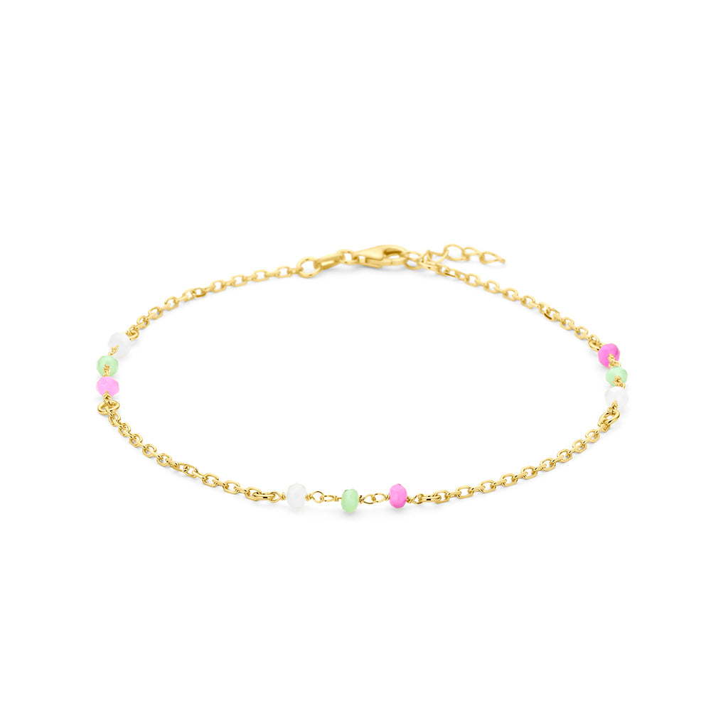 Fußkettchen mehrere Farben Kristallkugeln 24 + 2 cm 3 Mikron Silber vergoldet (gelb)