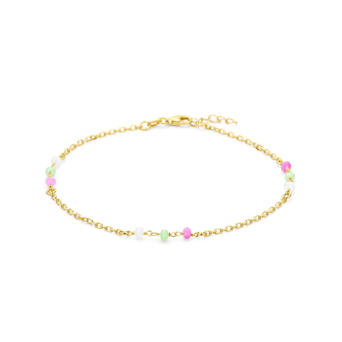 Fußkettchen mehrere Farben Kristallkugeln 24 + 2 cm 3 Mikron Silber vergoldet (gelb)