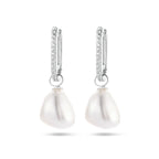 oorringen paperclip barok parel en zirkonia zilver gerhodineerd