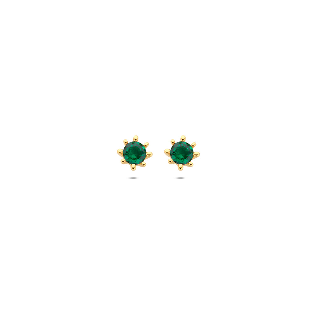 9k oorknoppen groen zirkonia 4,5 mm 9K geel