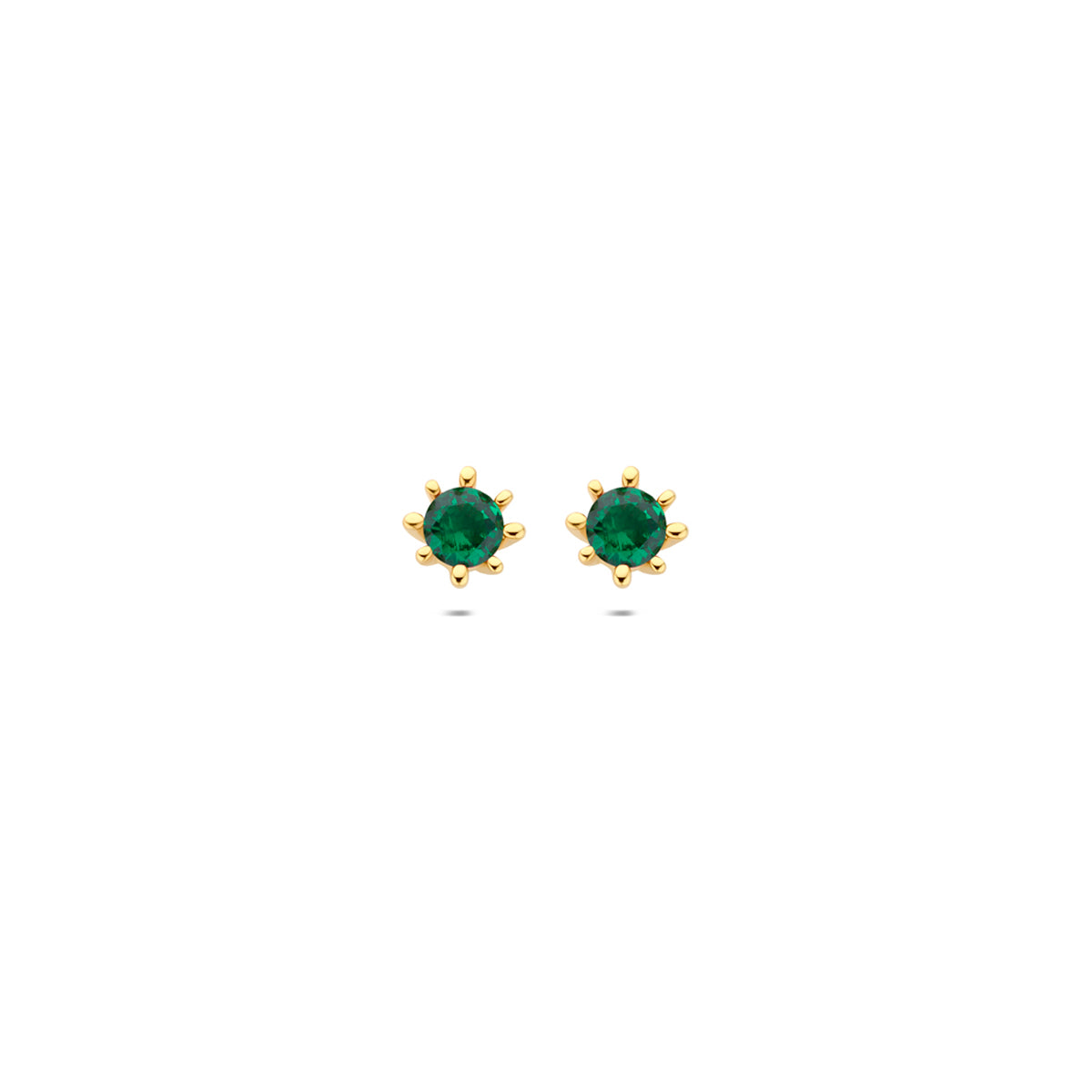 9k oorknoppen groen zirkonia 4,5 mm 9K geel