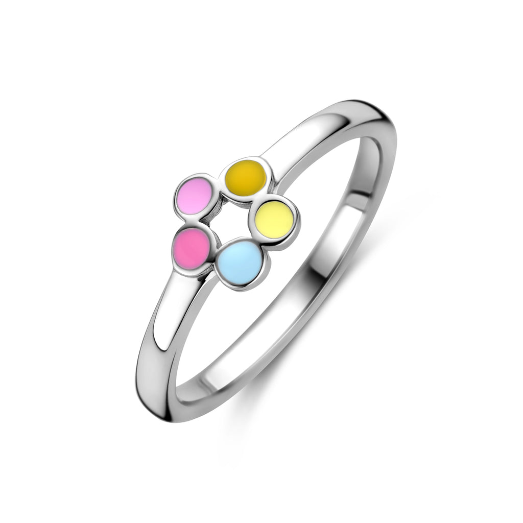 Ring Emaille Blume Silber rhodiniert