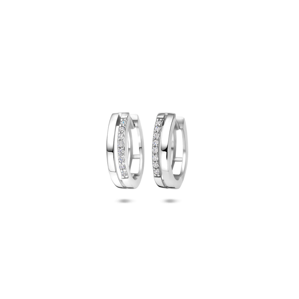 Klappohrringe Zirkonia 13 mm rhodiniertes Silber