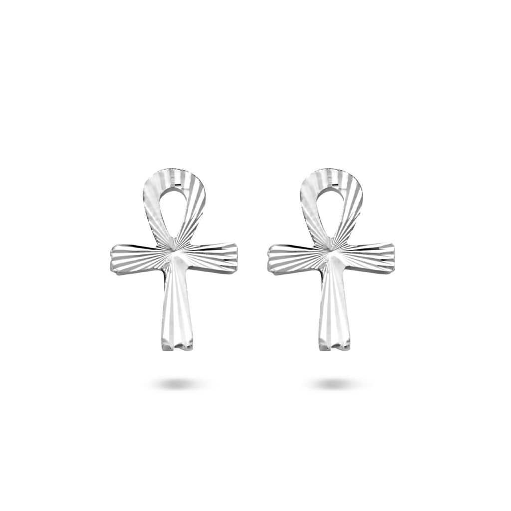 Ohrstecker Ankh Kreuz Diamant Silber Weiß