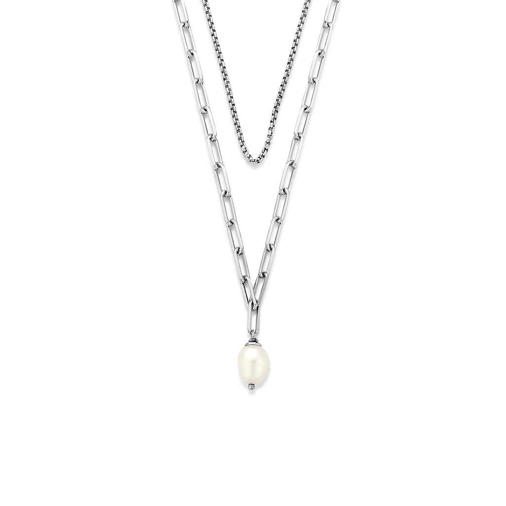 multi-collier parel 40,5 + 5 cm zilver gerhodineerd