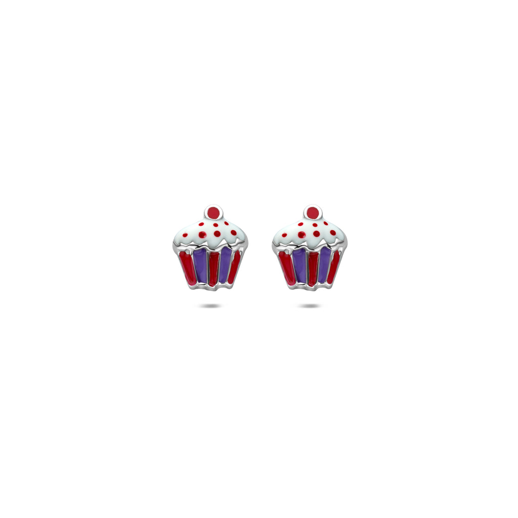 Ohrstecker Emaille Cupcake 7,5 mm rhodiniertes Silber