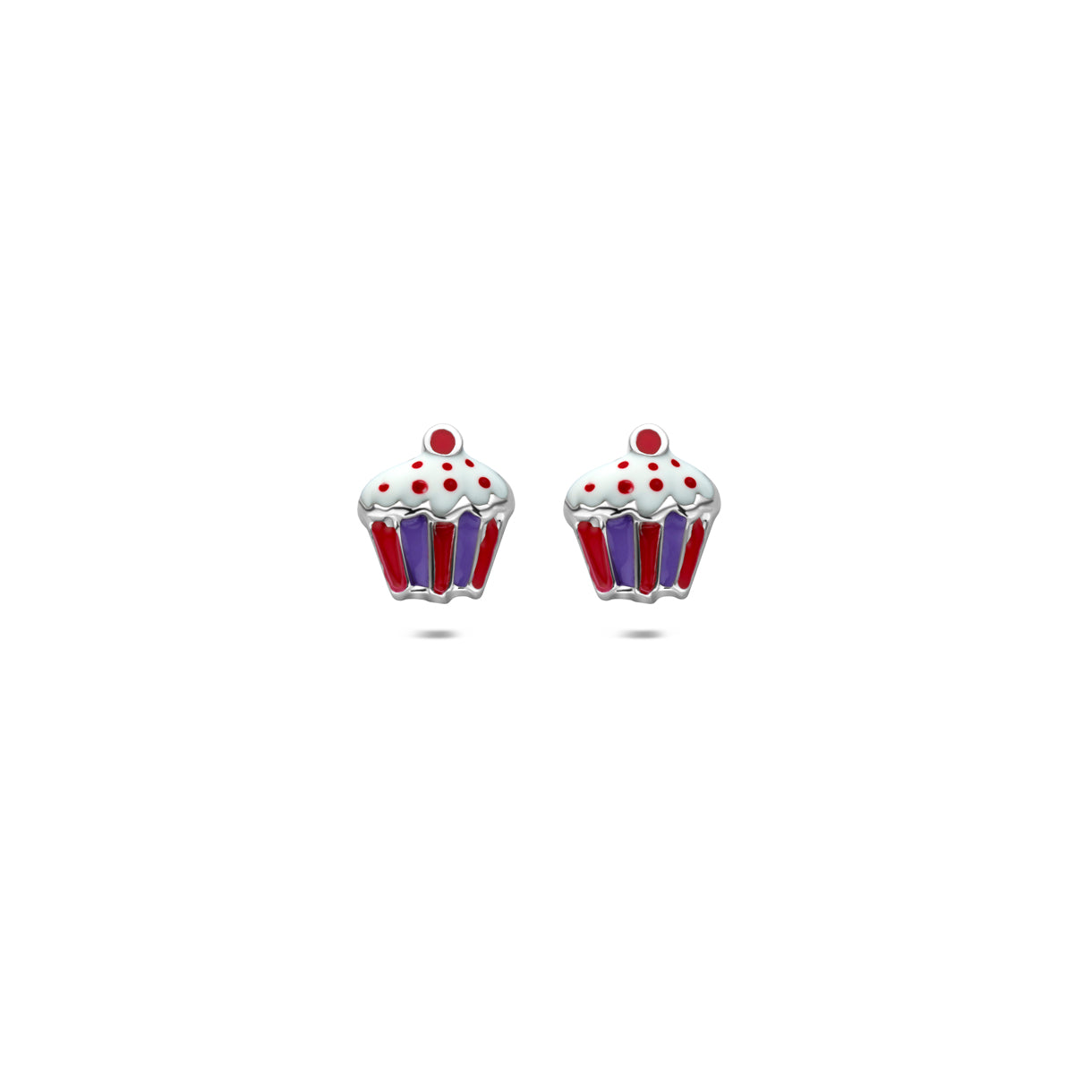 Ohrstecker Emaille Cupcake 7,5 mm rhodiniertes Silber