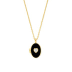 collier hartje zirkonia en onyx medaillon 42 + 3 cm 3 micron zilver verguld (geel)