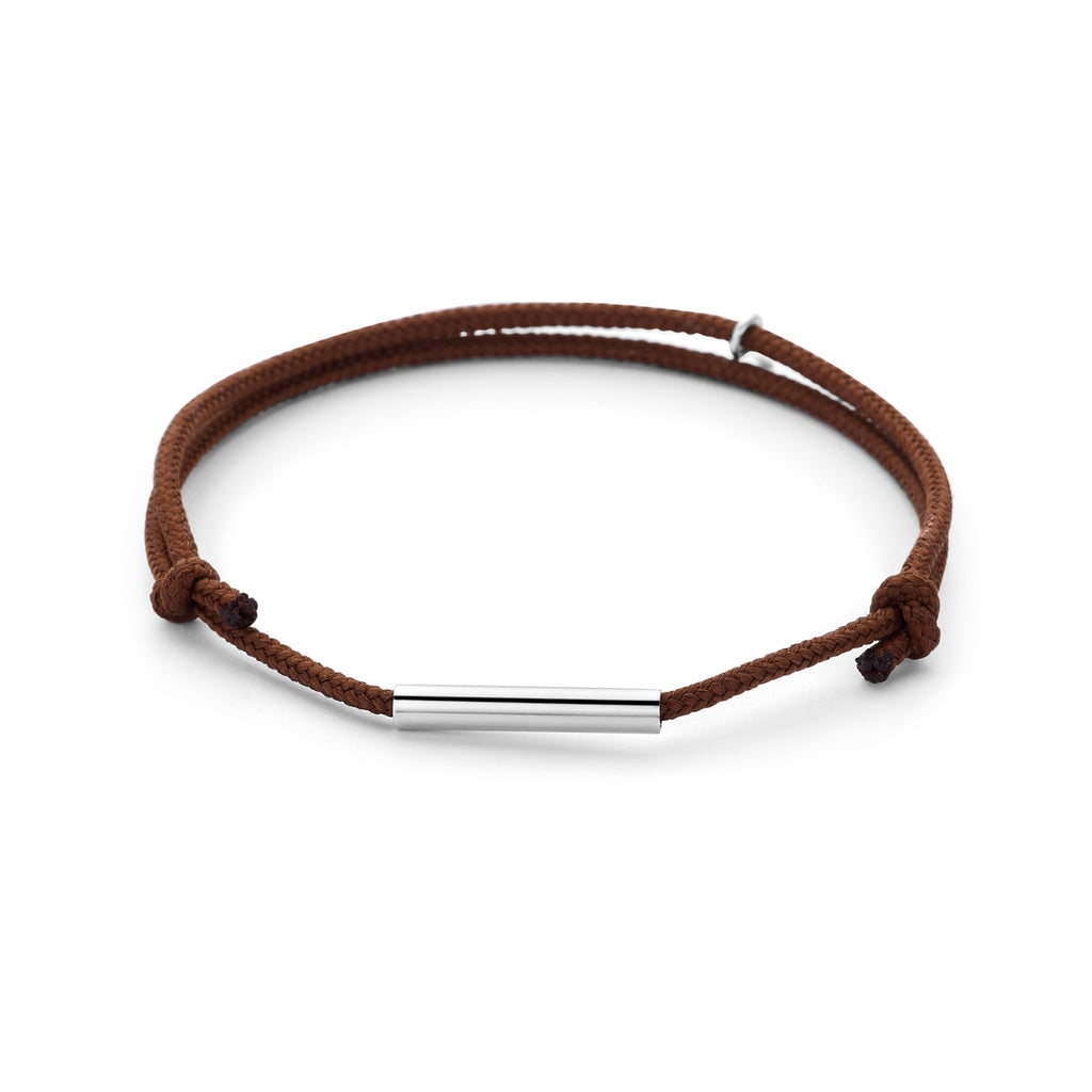 Armband Baumwolle braun 16 - 32 cm rhodiniert mit Gummi/Nylon/Leder