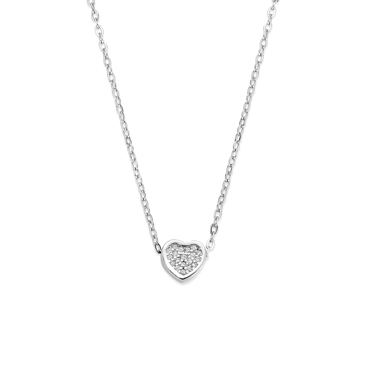collier hartje zirkonia 41 - 43 - 45 cm zilver gerhodineerd