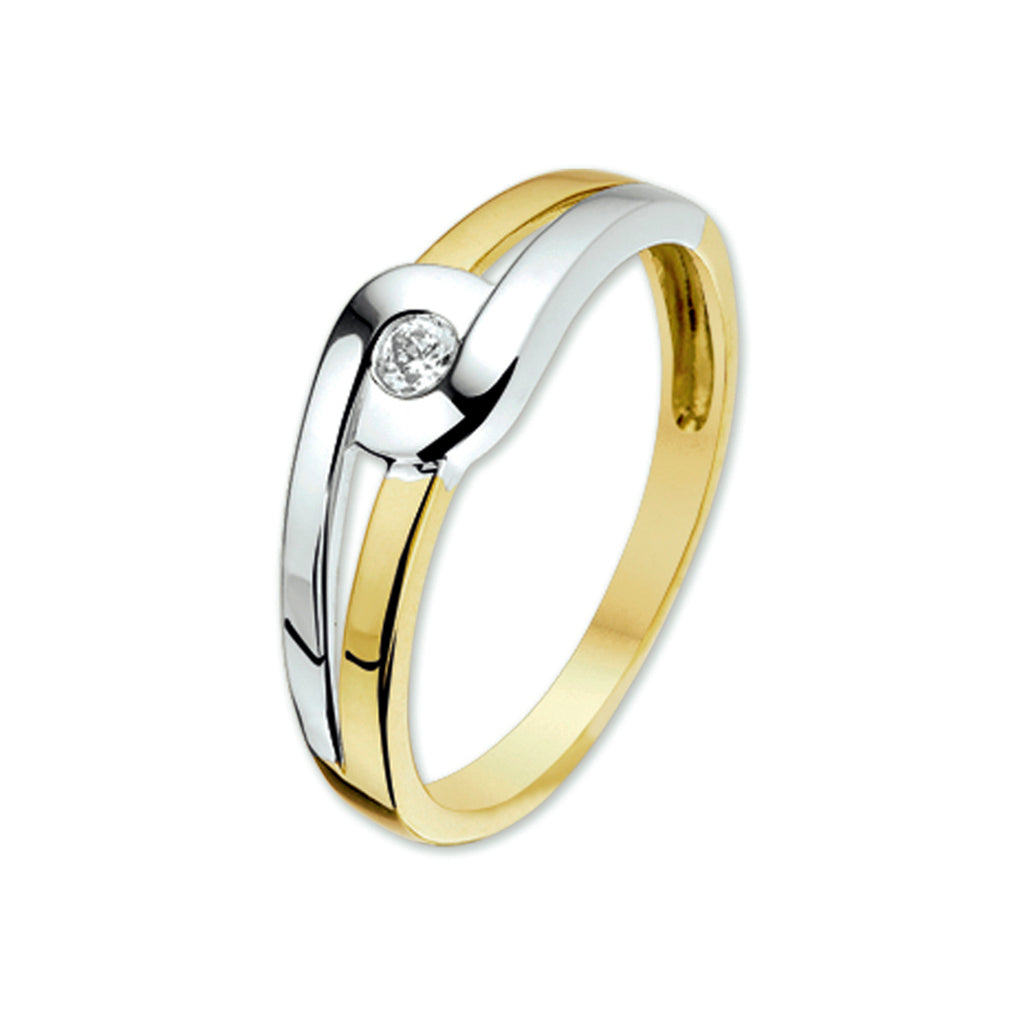 ring zirkonia 14K bicolor goud geel/wit