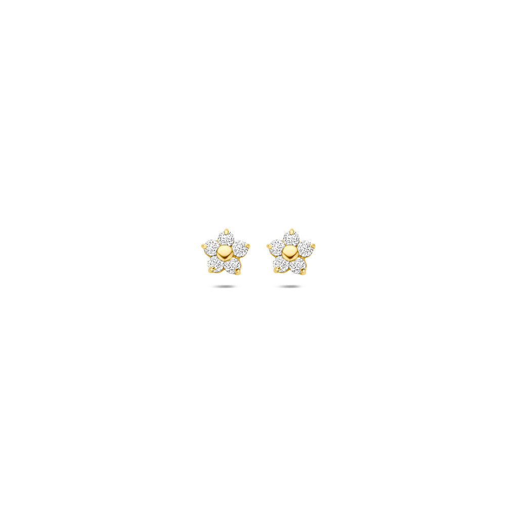 oorknoppen bloem zirkonia 4,5 mm 14K geelgoud
