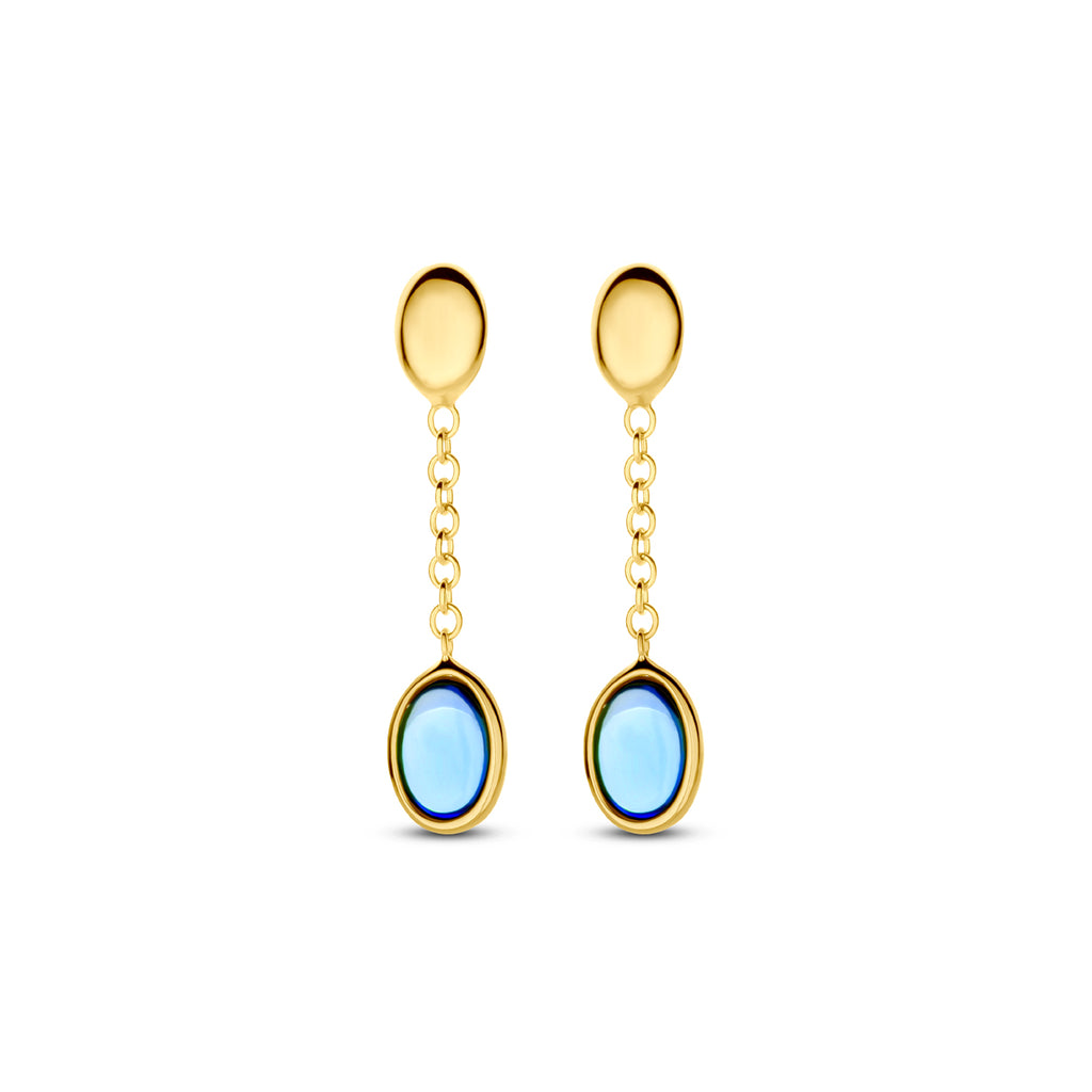 oorhangers london blue topaas 26 mm 14K geelgoud