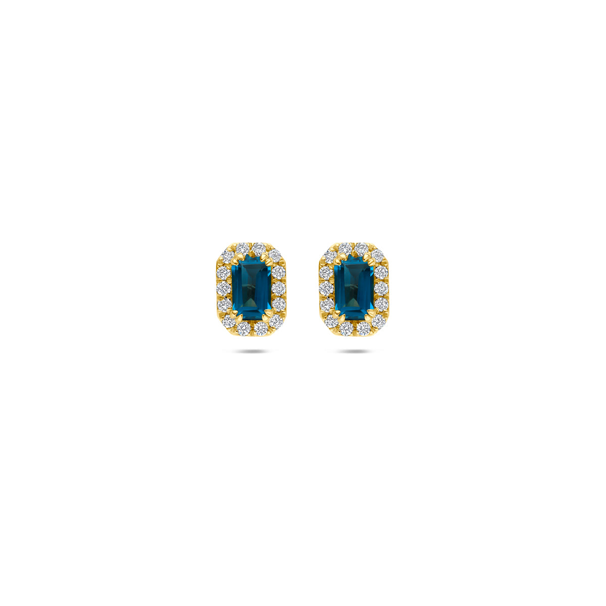 oorknoppen london blue topaas en lab grown diamant 0.16ct (2x 0.08ct) f vs 7,5 mm 14K geelgoud