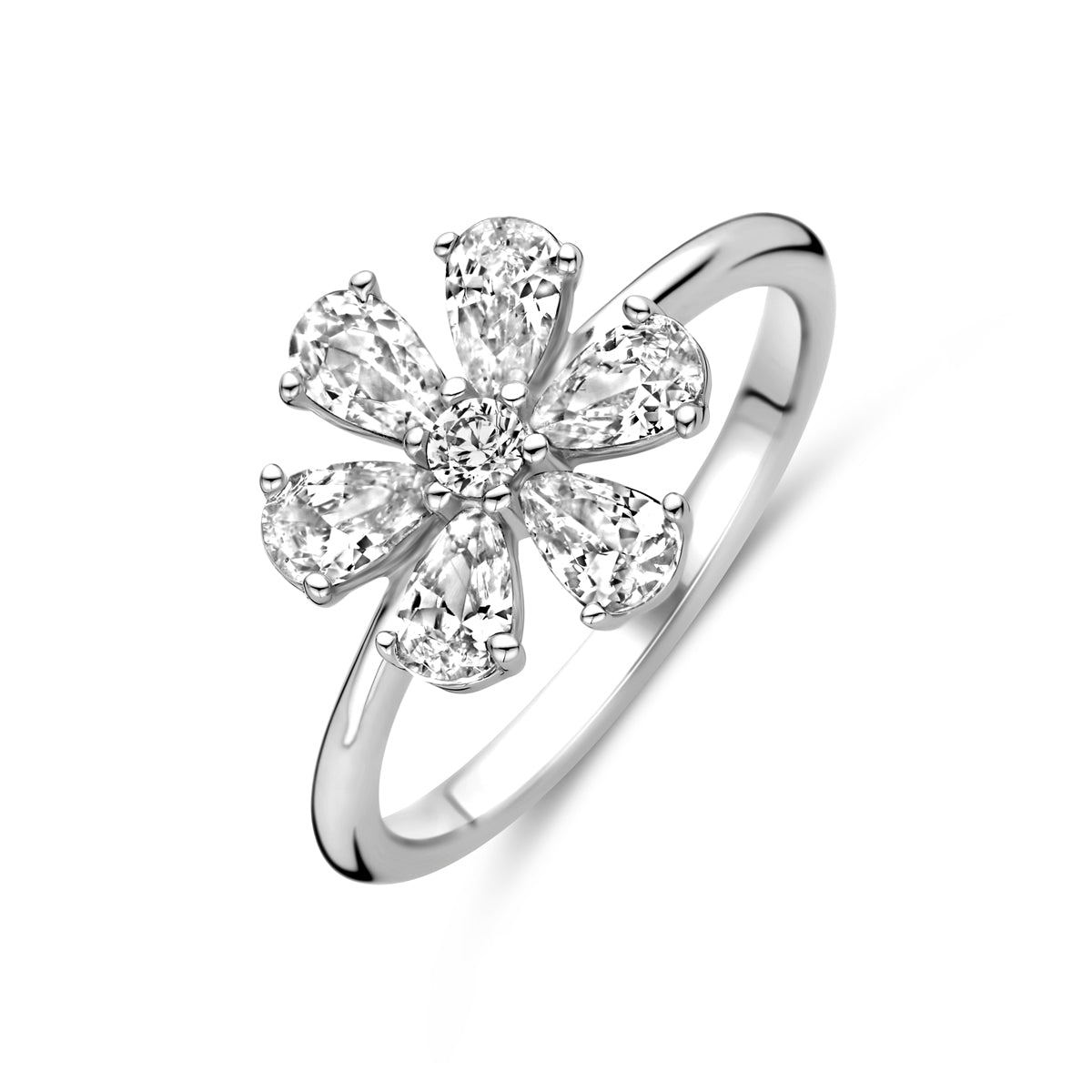 ring bloem wit zirkonia zilver gerhodineerd
