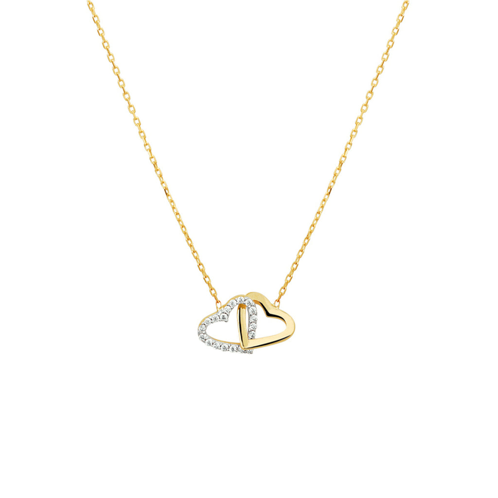 collier hartjes en zirkonia 42 - 45 cm 14K geelgoud