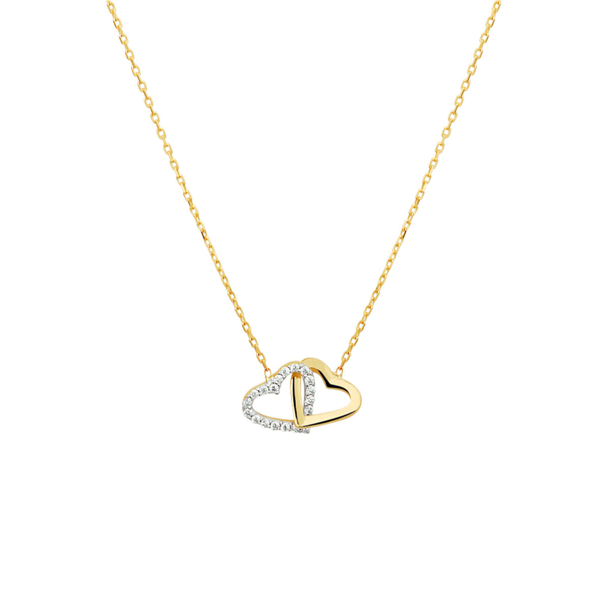 collier hartjes en zirkonia 42 - 45 cm 14K geelgoud