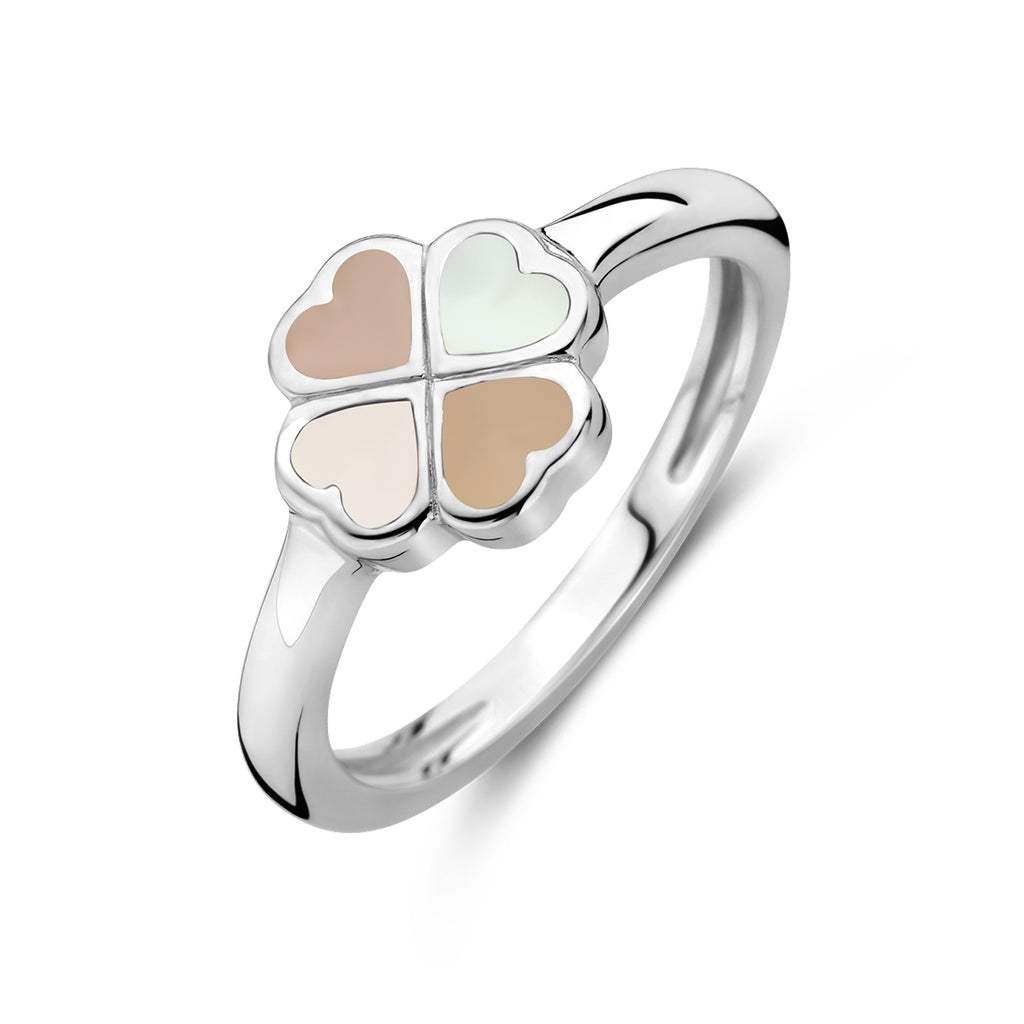 Ring Kleeblatt Perlmutt Silber rhodiniert
