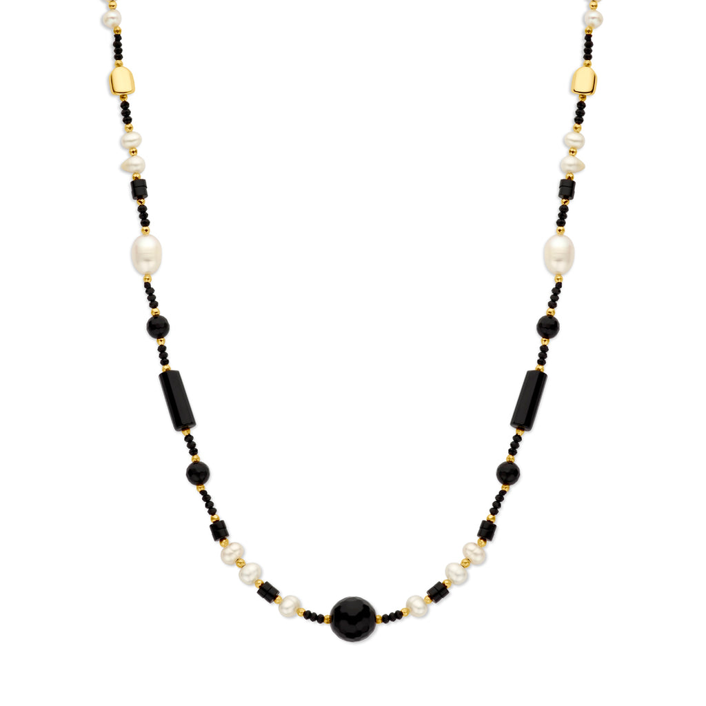 collier parel en onyx 48 + 3 cm 3 micron zilver verguld (geel)