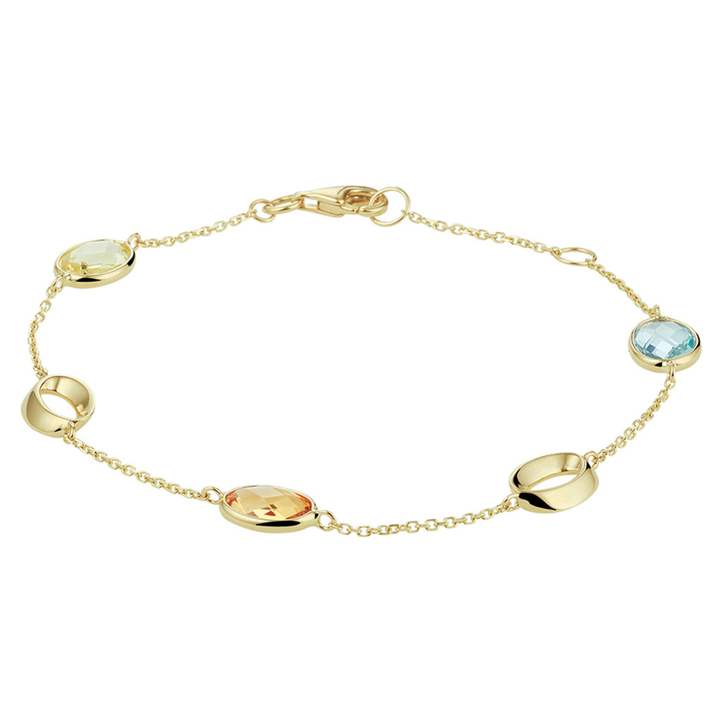 armband natuurlijke kleurstenen 17 - 19 cm 14K geelgoud - ovaal